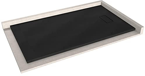 BERNSTEIN Duschtasse 90x160 cm Schwarz matt Flache Bauhöhe, Duschwanne der GT-SERIE aus SMC, Rechteckiges Duschbecken mit Gefälle, SMC -Duschwanne, Steinoptik