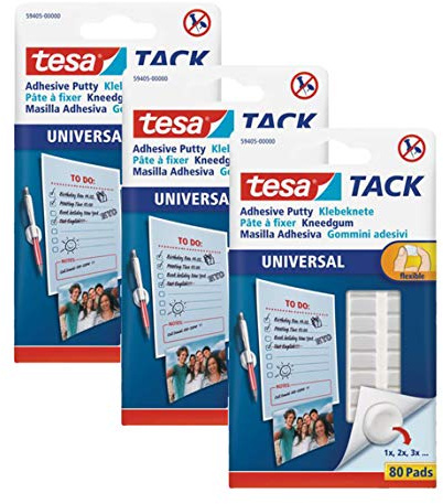 Tesa Tack Klebeknete, formbar, 80 Pads (3 Packungen, Standard)