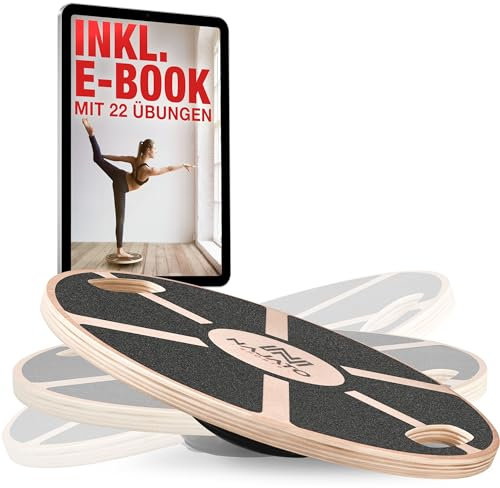 NAJATO Sports Balance Board – Wackelbrett mit rutschfestem Standfuß – Gleichgewichtstrainer mit Handgriffen für mehr Übungsmöglichkeiten – Balanceboard Holz