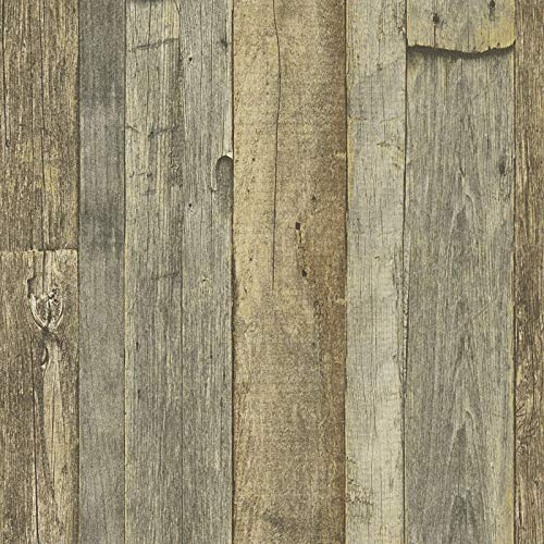 BRICOFLOR Papier peint intissé effet bois rustique | Tapisserie motif bois marron | Papiers peints facile à poser parfaits pour salon & cuisine