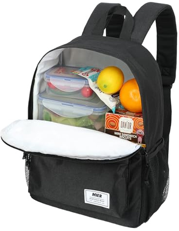 MIER Insulated Backpack Cooler Small Leakproof Lunch Back Pack with Coolers Lightweight Cute Lunch Bag for Women Men to Work, Picnics, Camping, Park Day Trips, 15 L, Black