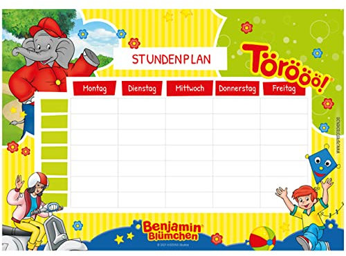 Papierdrachen Stundenplan DIN A4 Block - Benjamin Blümchen 2 - beschreibbar und ideal als Geschenk für die Schule - Wochenplan - Stundentafel zur Einschulung