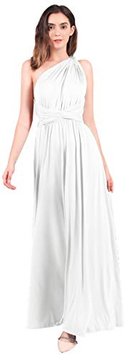 Odizli Abito da sera da donna, lungo, sexy, per feste, con schiena scoperta, a portafoglio, con strisce multidirezionali, abito da damigella d'onore, da festa, da ballo, Bianco, S