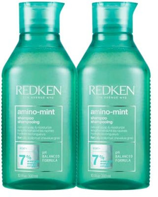 Redken Haarshampoo für fettige und gereizte Kopfhaut, pH-Wert ausgleichend, Mit Minze und Amino Acid Komplex, Amino Mint Shampoo, 2 x 300 ml