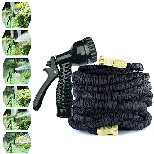 200FT Garden Hose Pipe with 7 Modes Spray Gun, Expandable Garden Hose 3/4 Connector, Garden Water Hose Flexible Hosepipe Non-Kink for Garden Yard Car, Black