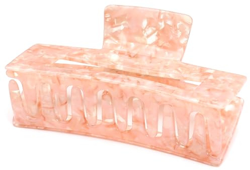 QinGoo Groß Haarklammer Rechteckig Haarspange für Damen, Rosa | Hochwertiges Acetat, 10.5cm, abgerundete Zähne, stabiler Halt für lange dickes Haar, ideal für Alltag, Büro, Ausflüge