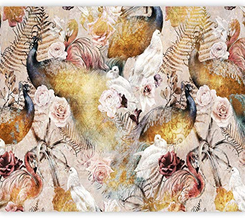murando - Fototapete Premium-Vlies Blumen 400x280cm - Foto Tapete Wohnzimmer Moderne Vliestapete XXL Wandtapete Motivtapeten Bildtapete 3d Effekt Wand Dekoration Flur Pfau Tier Farn Vintage Retro bunt