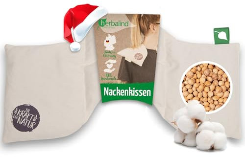 HERBALIND Kirschkernkissen Nacken Schulter 4-Kammer 50x25 cm groß - 900g Kirschkerne, Made in Germany, Nackenwärmer Wärmekissen Körnerkissen für die Mikrowelle - Natur Geschenk für Frauen Männer
