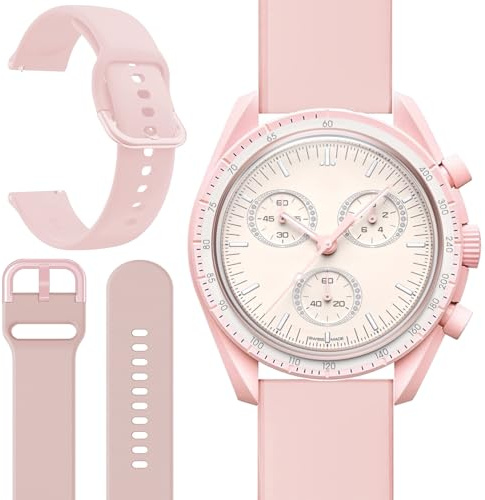 Miimall Armband kompatibelt med Omega x Swatch Speedmaster Moonswatch armband, mjuk silikon ersättning klocka rem klockarmband sportarmband för Omega Swatch Moonwatch band – rosa