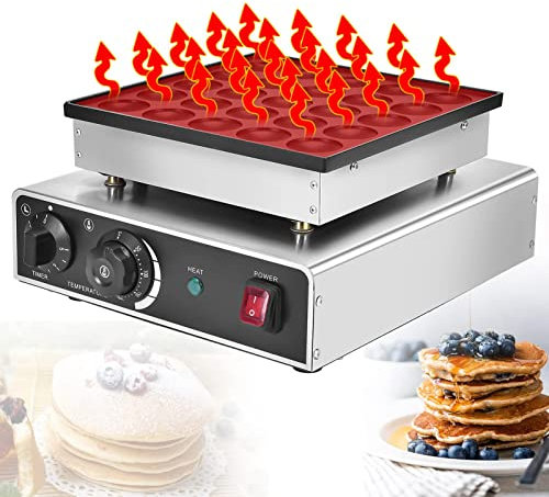 Máquina eléctrica para hornear Dorayaki Máquina comercial para hornear muffins Interruptor doble Poffertjes Parrilla Mini máquina para hacer panqueques holandesa Superficie antiadherente ,25Holes