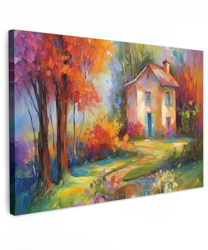 MuchoWow© Leinwandbild Groß XXL Dekoration Wohnzimmer Bilder Aufhängen Wall | 120x80 cm - Decoration Living Room Wohnungs Deko Moderne Kunstdruck - Landschaft - Bunt - Öl - Kunst