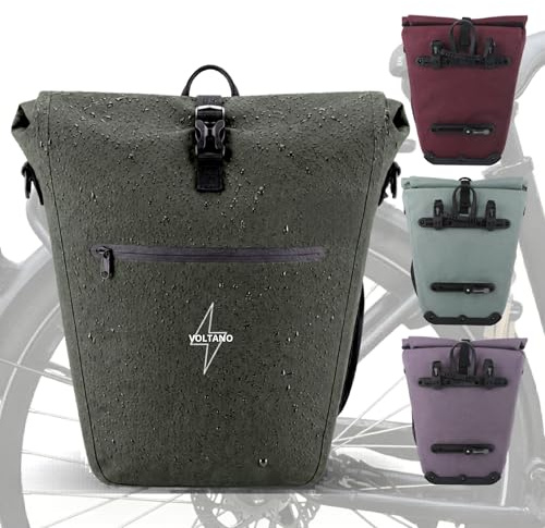 Voltano Fahrradtasche für Gepäckträger 28 Liter wasserdicht - Olivgrün | Gepäckträgertasche mit Laptopfach - Fahrradtasche wasserdicht [Umhängetasche] - Fahrradtasche für Gepäckträger E-Bike