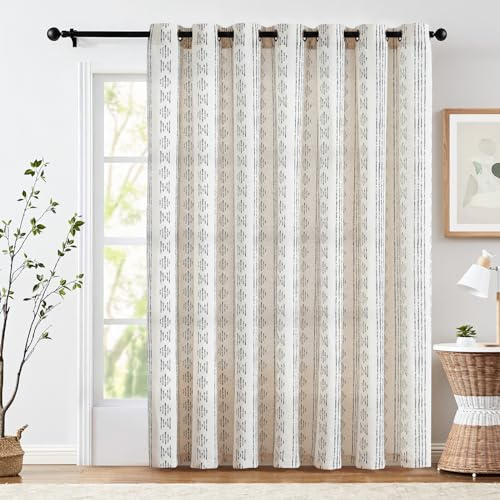 Jinchan Boho Linen Blend Sliding Patio Door Curtains, 84 Inches Long, 1 Panel Divider, Extra Wide, Light Filtering Grommet Curtains for Living Room