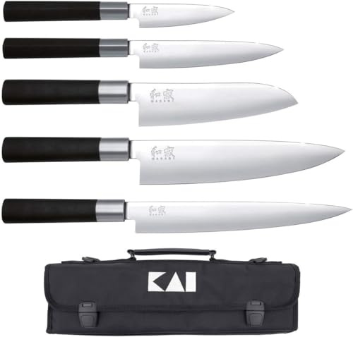 KAI Wasabi Black Europaset 6-teilig inkl. Messertasche Schwarz, Material: Edelstahl und Polypropylen, DM-0781EU67, 2.0