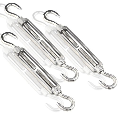 Qjaiune Tenditori M12 con gancio e gancio, 3 pezzi, tenditore regolabile in acciaio inossidabile 304, resistente per la tensione del cavo metallico, parasole e installazione di tende