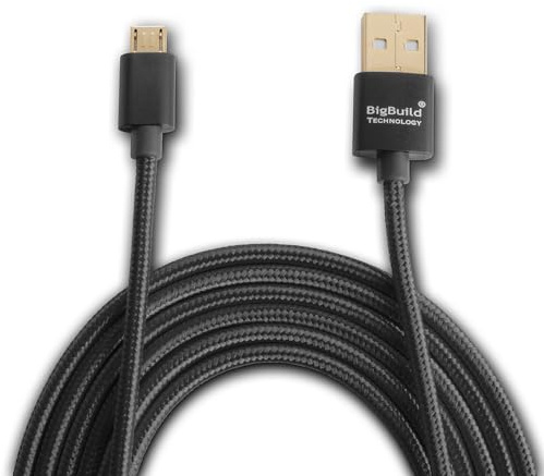 BigBuild Technology BLACK 2-Metre Gold Plated USB Cable for Garmin Dash Cam 45,46,47,55,56,57,65,66W,67W,Live,Mini,Mini 2,Tandem Dash Cam