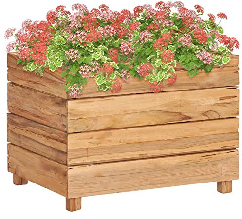 Chaduof Hochbeet, Palettenrahmen, Hochteich, Gemüsebeet, Kräuterregal Balkon, Blumenbeet, Kräuterspirale, Tomatenbeet, Pflanzhochbeet, 50x40x38 cm Teak Altholz und Stahl