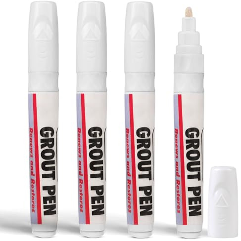 Grout Pen White for Tiles | Pack Of 4 Grout Whitener Waterproof Tile Paint Marker | 5.9ml Grouting Pen for Bathroom & Kitchen Tiles | White Grout Pen for Repairing & Restoring Discoloured Grout