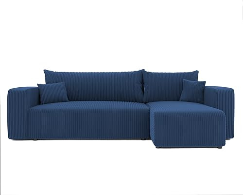 Ecksofa mit Schlaffunktion und Bettkasten 248 x 145 cm Blau | 248 x 145 x 79 cm, Kiefernholz und MDF, Hoher Sitzkomfort, Wohnen und Schlafen, Integrierter Bettkasten