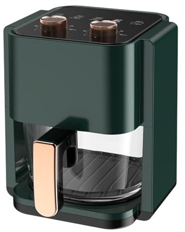 BURLOE Freidora De Aire con Ventana Visualización, 5L Funciones Cocción Caliente Operación Un Toque Sin Aceite Apta para Lavavajillas,Verde