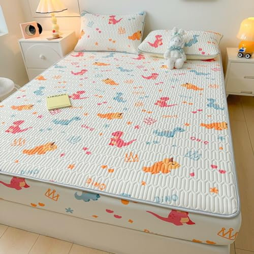 FOREPOTY Schlafzimmer Dekorativ,Coole Sommerbettwäsche aus Latex, Matratzenschoner mit Cartoon-Aufdruck für Kinderzimmer, Bettbezug für Kinderzimmer, Dinosaurier, 200 x 220 cm (1 Stück)