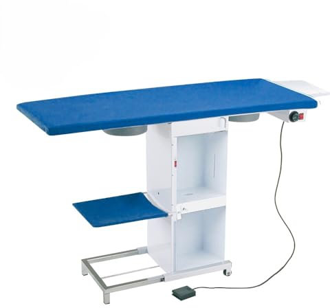 EOLO Tavolo da Stiro TS10 V4 Professionale Rettangolare Piano Riscaldato Aspirante Regolazione Temperatura Termostato 129x51 cm con Ruote e Raccogli Tenda Garanzia 5 anni Efficienza A++ Made in Italy