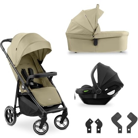 hauck 3-delad babyvagn Shop N Care Trio Set - 3-i-1 barnvagnsset med barnvagn, bilstol och promenadstol från födelse till 22 kg, kompakt, lutande, UV-skydd 50+ - Olive