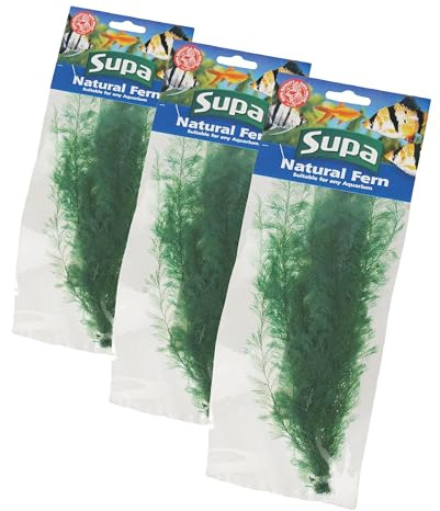 Supa Natural Large Size Green Coloured Fern, Attractive Decoration Which Adds Colour and Movement to Your Aquarium (Pack of 3)