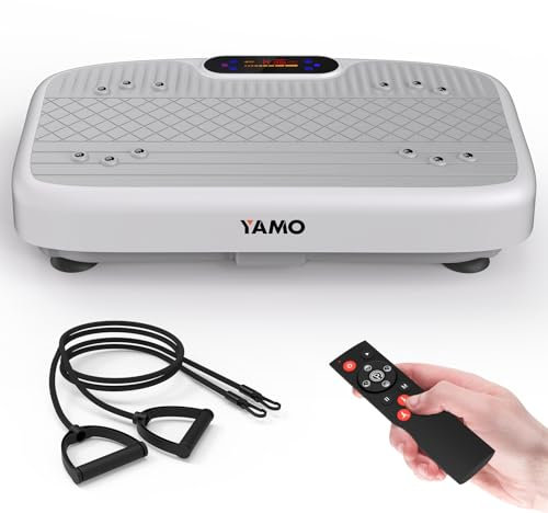YAMO Vibration Plate Exercise Machine, Vibrating Plate for Lymphatic Drainage & Weight Loss, 5 Programs + 99 Intensity Levels, Vibration Power Plate with Resistance Bands