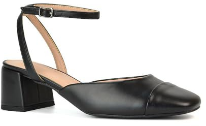 Women's Low Mid Heel Court Shoes Ladies Strappy Ankle Strap Square Toe Comfy Square Toe Shoe Size 3-8