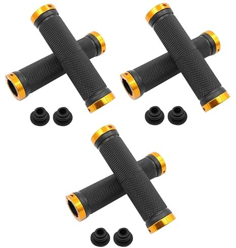 3er Set - Fahrrad Lenkergriffe | ergonomische Schraubgriffe | Fahrradgriff für Lenker | Griffe Soft-Grip für MTB, BMX, Citybike, Rennrad | Farbe Gold - Schwarz
