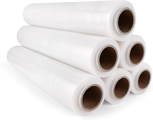 Commerline Transparent Stretchfilm | 6 Rullar - 50 cm, 2000 g, 300 m | Plastfolie & Skyddsfilm för Flytt, Möbler och Pall | Förpackningsfilm & Wrapfilm