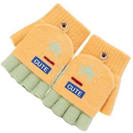 Hkfgdjdl Kinder-Handschuhe, 1 Paar Winter-Strickhandschuhe, warm, wandelbare Fäustlinge, Halbfinger-Handschuhe für Outdoor-Aktivitäten und Bürogebrauch