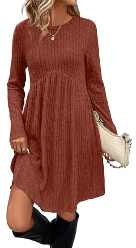 Fall Dresses for Women 2026 Long Sleeve Dress Tunic Sweater Dress with Pockets Womens Fall Fashion Fall Outfits 2026 Tunics Or Tops to Wear with Leggings Caramel L