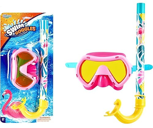 SGM Kids Diving Goggles with Breathing Tube – Anti-Fog Swim Goggles & Snorkel Set for Children – Soft Silicone Seal, UV Protection, Leak-Proof Snorkeling Gear for Pool & Beach Fun (FLAMINGO)