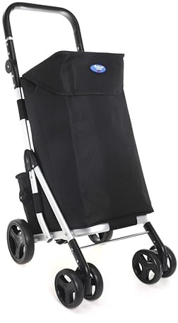 Large 60L Folding Shopping Trolley Cart 6 Wheel Lightweight Grocery Bag with Stairs Climber Design Strong, Compact & Easy to Maneuver Personal Shopper on Wheels (Black)