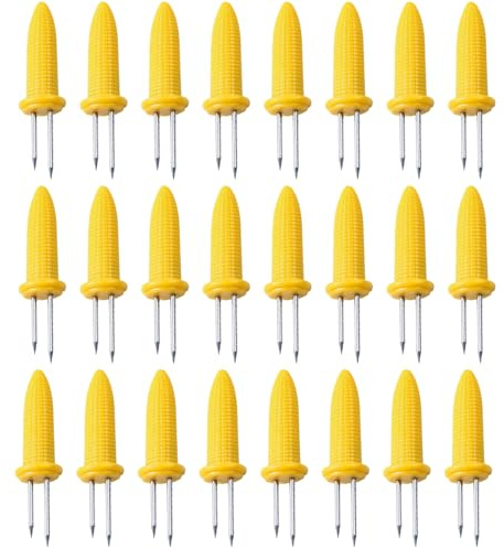 24 Stück Maiskolben Spieße, Edelstahl Maiskolben Halter, Mais Halter, Maiskolbenhalter Rutschfest Gelb Fruit Forks für Mais Hot Dogs Obst Barbecue