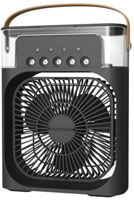 HADAVAKA Portable Misting Fan With Water Mist Spray Cooling – Features 3 Adjustable Wind Speeds, Night Lights, Perfect Mini Desktop Fan for Office, Car, Home, and Beyond (Black)