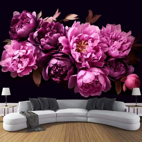 CDXNORA Seidentapeten Dunkelviolett 150×105cm Elegante Blumen Tapete Wandtapete Wanddeko Lila Pfingstrose Blume Mustertapete Wand Dekoration Wohnzimmer Schlafzimmer Büro Flur