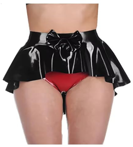 ZQIAOYUUPHOWF Plus Size Women's Latex Patent Leather Mini Skirts Flared Pleated Mini Skirts A-line Short Mini,Black,4XL