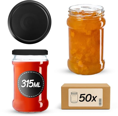 KADAX Lot de 50 bocaux en verre 315ml Ø66 à pois rouges – Couvercle Twist-Off hermétique TO66 – Pour confitures, conserves, cornichons, miel & fermentation