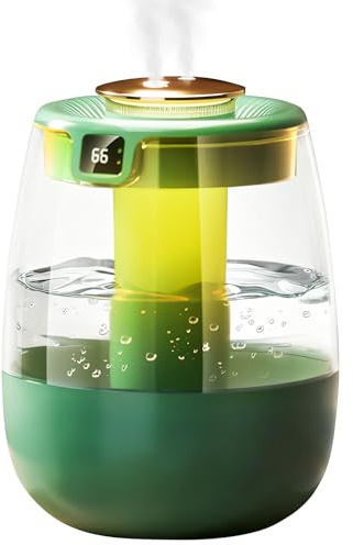 Luftbefeuchter Schlafzimmer, 1,3 L Leiser Platzsparender Ultraschall-Raumbefeuchter mit LED-Licht, Timer & Auto-Abschaltung, 3 Stufen Doppeldüsen Top-Fill Luftbefeuchter für Pflanzen heim Büro (Grün)