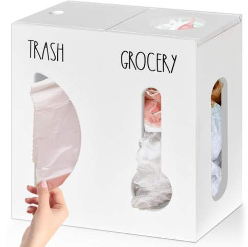 Osmond Trash Bag Holder Wood 2 in 1 Grocery Bag Dispenser Garbage Bag Wall Mount,for Plastic Bags A