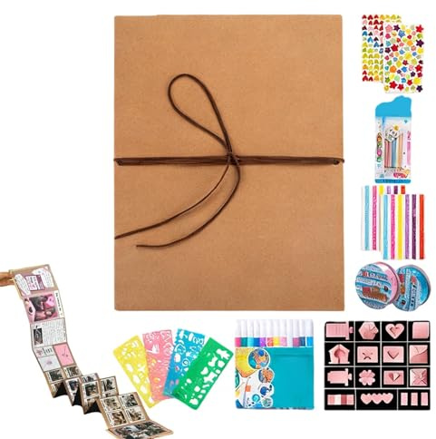 Album Scrapbooking a fisarmonica – Set di pennarelli per scrapbooking fai da te 12 colori | Libro dei ricordi fotografico pieghevole | Diario Souvenir fai da te per coppie, viaggi, compleanno