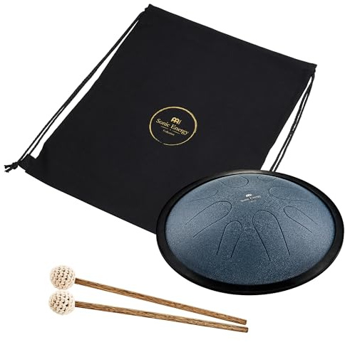 Sonic Energy Compact Steel Tongue Drum, C-Moll, Marineblau (CSTD2NB) | 8 Töne, 432 Hz, Durchmesser 10 Zoll, 28,8 x 28,8 x 12 cm, Inkl. Beutel und 2 Schlägel, Edelstahl