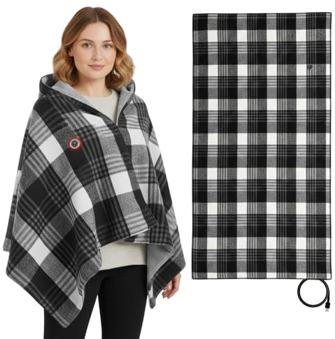 2 in 1 Portable Heated Shawl,Heizdecke Kabellos,140x72cm Wearable Elektrische Heizdecke mit 3 Temperaturstufen Wearable Kuscheldecke mit Zipper (Grau)