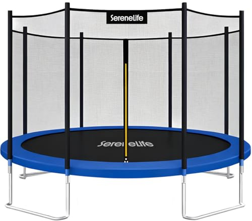 SereneLife 8 ft Outdoor Trampoline with Safety Net Enclosure for Backyard Fun, Weather-Resistant Jumping Mat and Stable Frame Design – Trampoline for Kids with Net, Suitable for Family Play