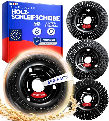 Garlavie Professionale Disco Legno 125 mm per Smerigliatrice Angolare – Set 4 Pezzi con Raspa, Fresatore, Sagomatura e Fresa Radici