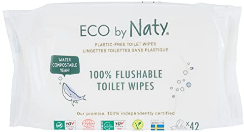 Eco by Naty, Lot de 504 lingettes humides jetables (12 x 42 lingettes) pour bébé compostables à base de plantes, 0% plastique, sans produits chimiques nocifs