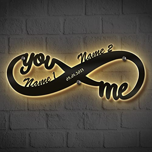 Namofactur® | Unendlich You&Me Wanddeko mit LED Beleuchtung | personalisierbares Geschenk zum Valentinstag, zur Hochzeit, Jahrestag oder Verlobung | Liebesbeweis mit stimmungsvollem Licht